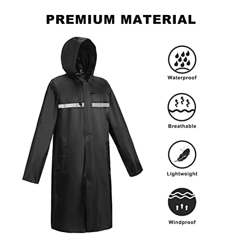 Men’s Waterproof Hooded Raincoat, Lightweight Packable Windproof Long Rain Jacket with Reflective Strip3