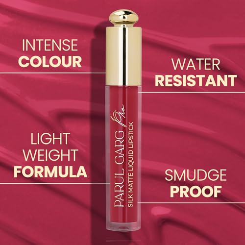 Image of Parul Garg Beauty Silk Matte Liquid Lipstick | Long-Lasting & Smudge-Proof | Soft Matte Finish | Vegan & Clean Beauty | Hydrates with Shea Butter & Vitamin E | Shade: Orchid 11 - Wine Berry, 3ml