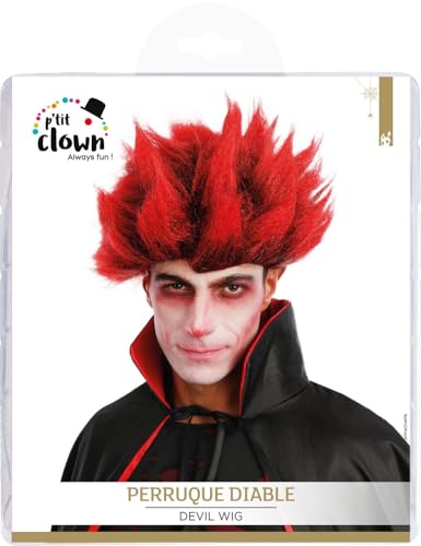 P'TIT CLOWN - 23616 - Perruque Diable - Cheveux Synthétiques - Parfaite pour Déguisement Halloween, Carnaval, Fêtes Costumées et Évènements à Thème - Sans Colle - Rouge – vue 4