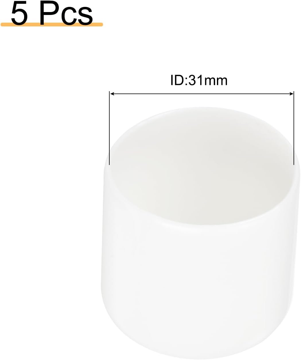 uxcell 5pcs 31mm(1 1/4") Rubber End Caps, Round Vinyl Plug Insert Plastic End Caps for Tubing, Fence, Pipe Post, Furniture, Railing, White
