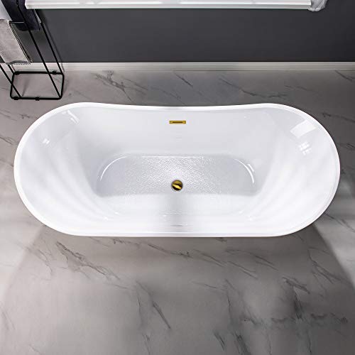 WOODBRIDGE 71"Freestanding White Acylic Soaking Bathtub with Brushed Gold Drain and Overflow,BTA1517 -BG-Drain &O by WOODBRIDGE - Image 5