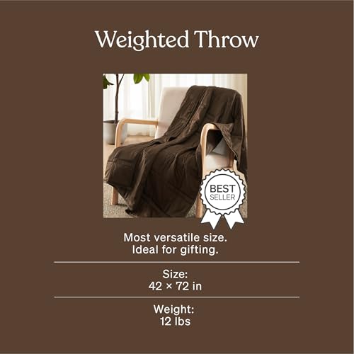 Image of Baloo Weighted Blanket for Adults 12 lb Throw (Cocoa, 42 inchx72 inch) | Cool & 100% Cotton | Machine Washable & Dryer Safe | Glass Microbead Fill