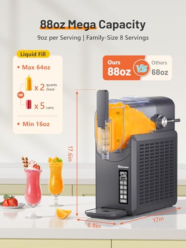 RELEXNOW Slushie Machine No Ice Needed, 88 oz Slushy Machine for Home, Professional 6 in 1 Frozen Drink Maker with Self-Cleaning for Margaritas, Frappés, Milkshake and More