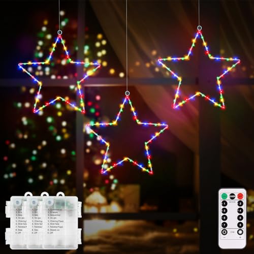 CCILAND 3 Stück LED Stern Weihnachtsbeleuchtung Fenster, 180 LED...