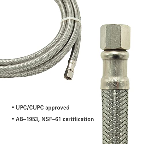 Ice Maker Hose 15 Ft, Stainless Steel Braided Refrigerator Ice Maker Connector Water Supply Line With 1/4" Comp By 1/4" Comp Connection #TOP2