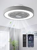 LEDIARY 20 Inch Low Profile Ceiling Fan with Light, Led Bladeless Ceiling Fans, Remote Control Enclosed Flush Mount Ceiling Fan with Timming, 3000-6000K, 6 Wind Speed, 3000LM, 57W-Grey