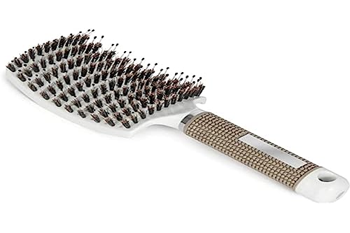 Brosse à Cheveux Poils de Sanglier, Réduit Les Frisottis et Statique,Brosses de Massage pour Cheveux Longs, épais, Bouclés, Ondulés