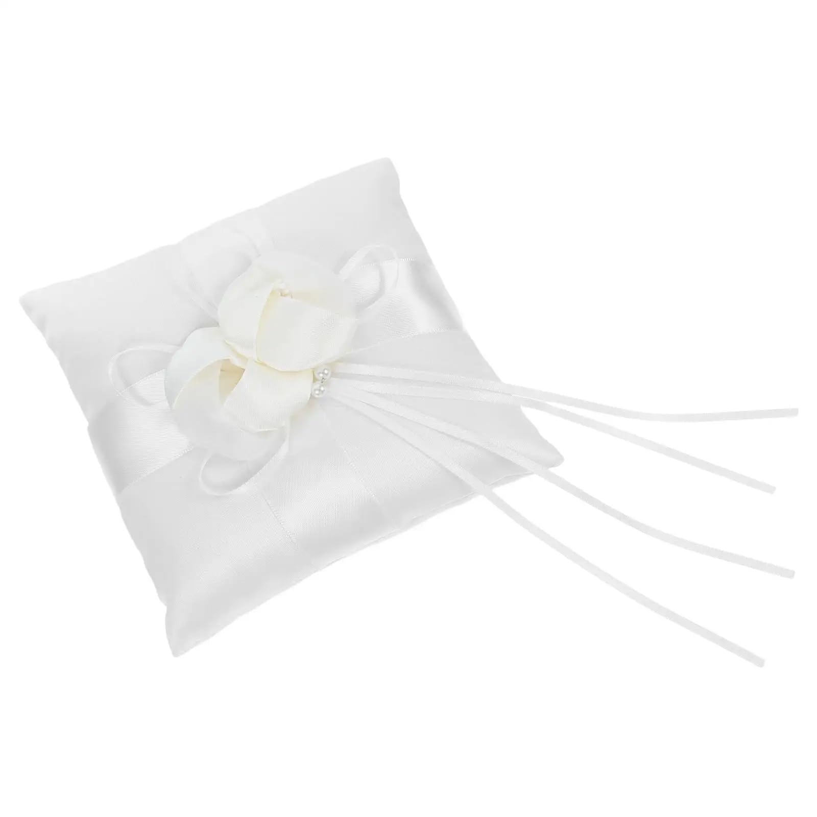 MTKSFDC Ring Pillow Wedding 15 * 15cm Pocket Flower Petals Decorations Satin Ribbon Wedding Ring Bearer Pillow