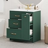 OPAHDN Classic 30' Forest Green Bathroom Vanity Set for Serenity, Compact Design, with Three Drawers and Elegant Gold Handles