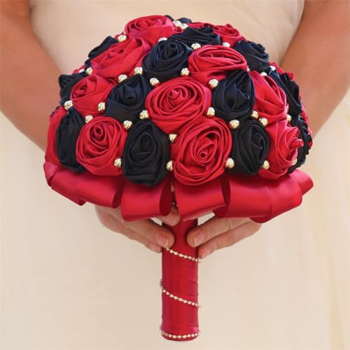 Mhojpik 6.3" Ruby Red & Black Bridal Wedding Bouquet Round