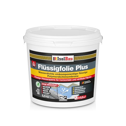 Isolbau Flüssigfolie PLUS 5,5kg - Dichtfolie für innen & Außenbereich - für Wand & Boden - Balkonabdichtung, Terrasse - Lösemittelfreie, wasserdichte Abdichtung Dichtmasse