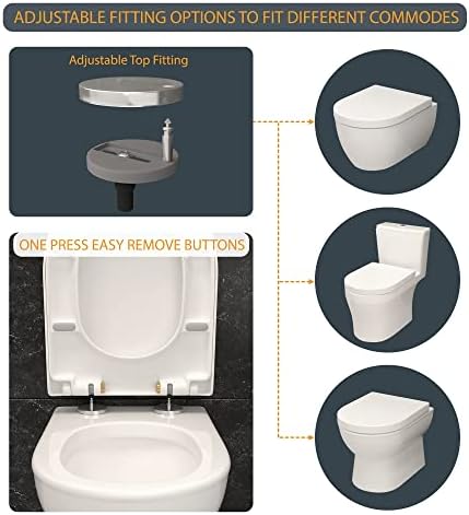 Toilet Seat Cover White Loo Seat Anti Bacterial D-Shape Mute Toilet Seat UF (Urea-Formaldehyde) Durable & Heavy Duty Slow-Close Easy Cleaning Top Fixing by AAN®