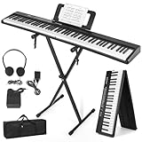 【ピアノスタンドセット】Qerewf 電子ピアノ 88鍵盤【折り畳み式 】フルサイズ鍵盤 初心者向けピア MIDI対応 コンパクト 軽量 スリムデザイン 充電型バッテリー内蔵 付属 ポータブル サステインペダル付き キャリーバッグ スタンド ヘッドホン付き スピーカー 携帯型 軽量 小型 日本語説明書