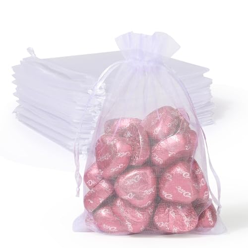 ENNIYU 100PCS Premium Sheer Organza Bags, White Wedding Favor Bags with Drawstring, 4x6 inches Jewelry Gift Pouch for Party, Jewelry, Festival, Makeup Favor, Mesh gift bags, Drawstring goody bags