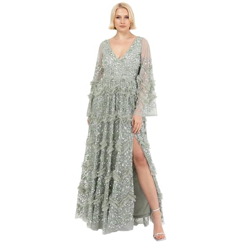 Robe de soirée longue col en V fendue avec sequins pour sublimer votre silhouette