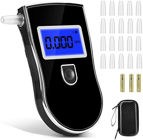 Alcohol Breathalyzer, High-Accuracy Alcohol Breath Tester, Professional Blood Alcohol Tester with 20 Mouthpieces, Digital Blue LCD Display, for Personal Home Party Use