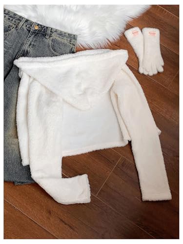 GORGLITTER Women's Teddy Cropped Hoodie Jackets Fuzzy Zip Up Lightweight Long Sleeve Crop Hooded Sweatshirts2