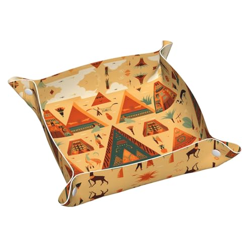 WZYWHJ Vassoio portaoggetti in pelle per comodino, scrivania, toletta e altro ancora, facile da pulire, piccola carta da parati antica stampata