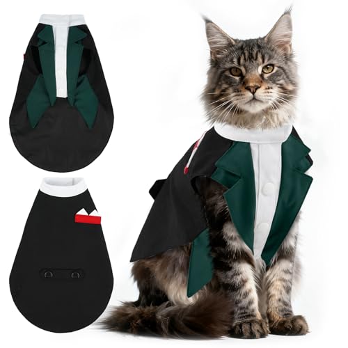 DENTRUN Cat Tuxedo Outfit Formal Suit with Shirt, Fancy Pet Tuxedo Vest for Hairless & Furry Cats, Kitten Wedding Attire Birthday Party Costume Clothes for Cats Only, XS-XXL