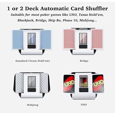 Automatic Card Shuffler, 1-2 Deck Playing Cards Shuffler, One Press Auto or Manual Shuffling Machine, Quiet for UNO Blackjack Bridge Phase 10 Skip-Bo, Rechargeable Portable for Travel, No Jams