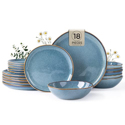 Image of AmorArc Ceramic Dinnerware Sets,Handmade Reactive Glaze Stoneware Plates and Bowls Sets,Highly Scratch Resistant | Dishwasher & Microwave Safe Dishes Set,Service for 6 (18pc)