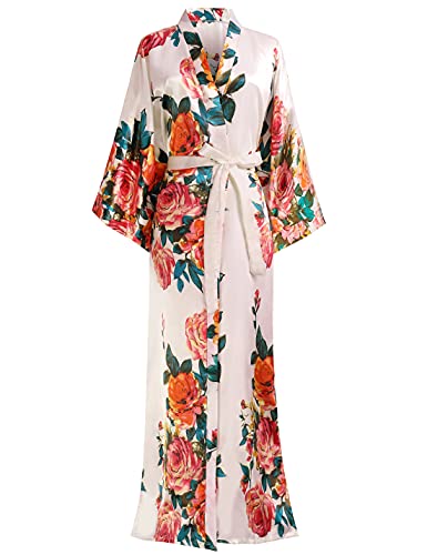 BABEYOND Kimono Robe Long Floral Bridesmaid Wedding Bachelorette Party Robe 53  (Pink)