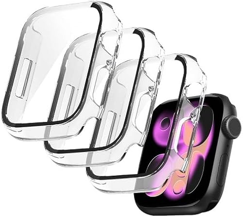 (3 Pack) Case for Apple Watch Series 11/10-42mm, Built-in Thin HD Tempered Glass Screen Protector Overall Cover Replacement for iwatch S10 2024 S11 2025 (transparent 42mm)