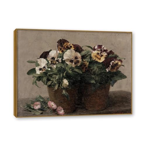 Tableau Fleurs Decoration Murale pour Salon - Toile Nature Morte de Pensées 40x50cm