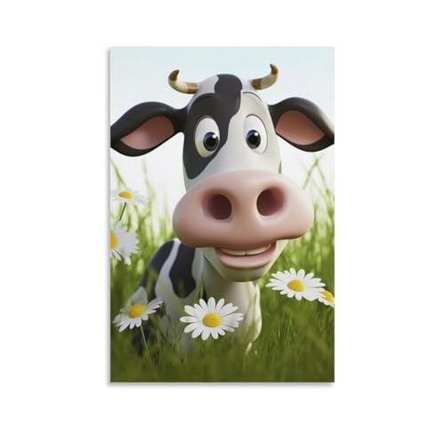 Toile murale vache mignonne sans cadre de 60x90 cm pour salon et chambre