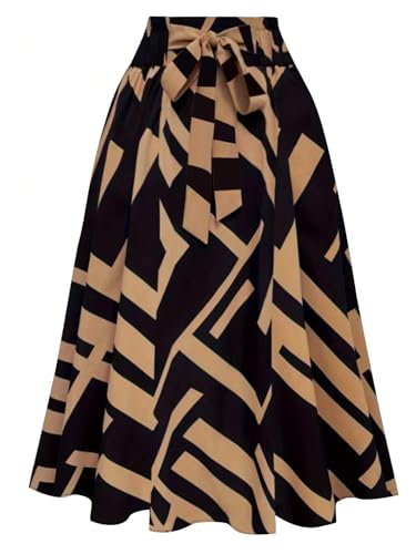 GORGLITTER Women's Bow Midi Skirt Y2K Color Block Tie Belted High Waist A Line Flowy Skirts Casual Dressy3