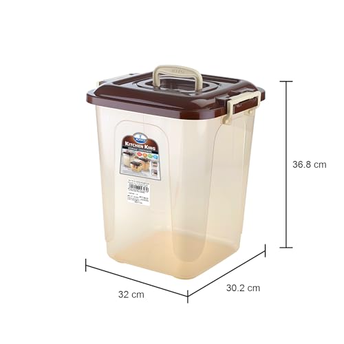 Image of JOYO Kitchen King Container 20.5 L (Pack of 1) Large Rectangular Plastic Container Multipurpose Stackable Storage Box with Lid & Handle - Brown