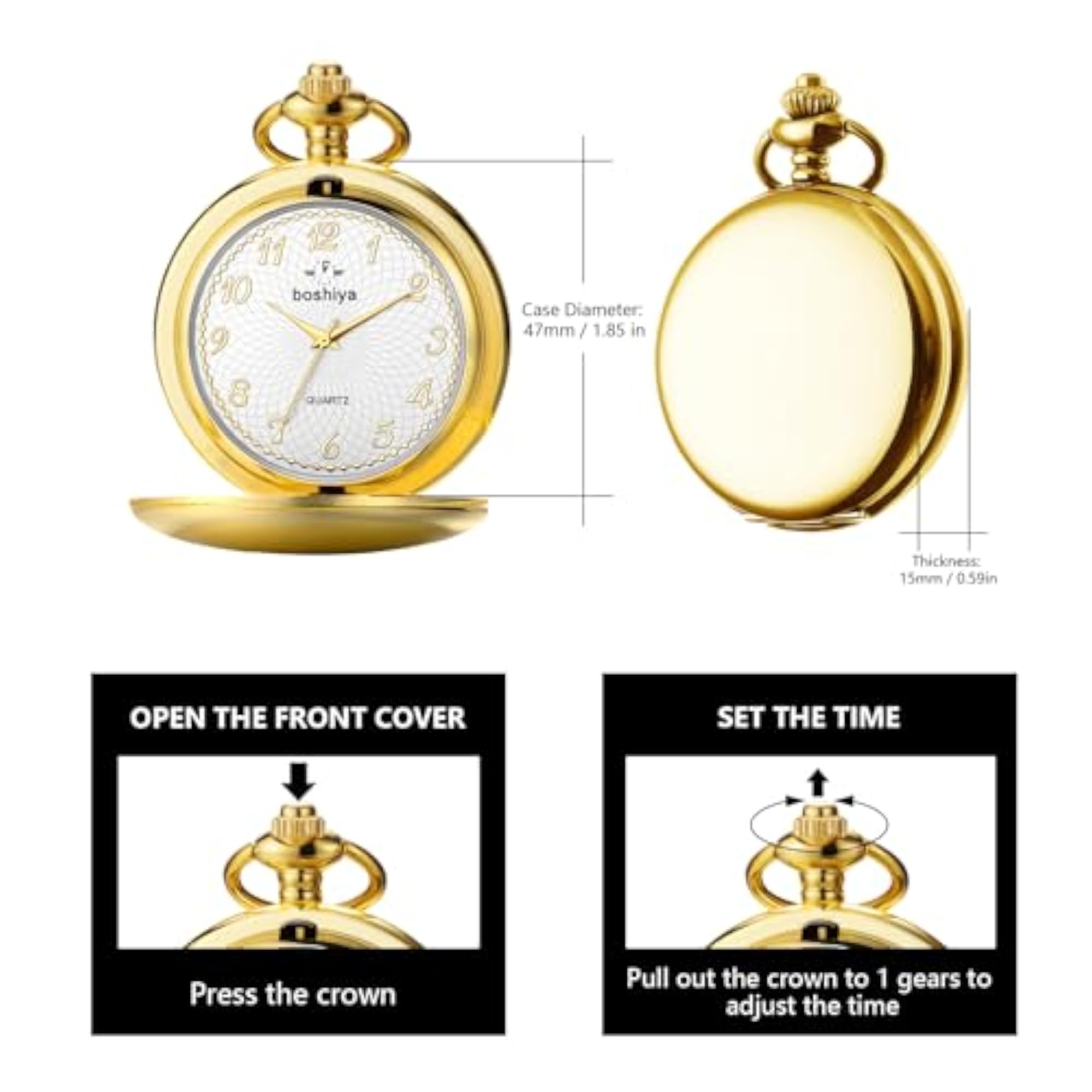 Smooth Pocket Watches for Men Quartz Arabic Digital Dial