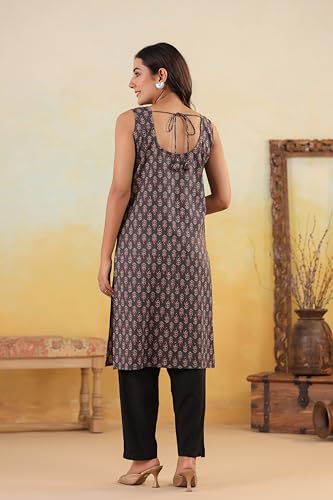 Image of Ichaa Women's Pure Cotton A-Line Sleeveless Round-Neck Ethnic Short Kurta for Daily and Office Wear, in Plus Sizes