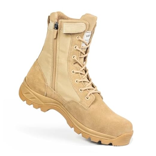IODSON Bottes de Militaires travail tactiques Hommes légères rangers de Randonnée moto combat montante bottines cuir Avec fermeture éclair Beige 43