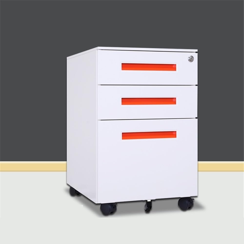 Büroschrank Farbiger mobiler Aktenschrank aus Stahl unter dem Schreibtisch, Dicker Lagerschrank, DREI Schubladen mit Rädern Aktenschrank(Orange)