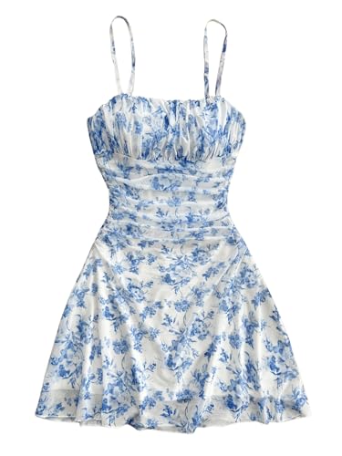 Image of Floerns Women's Plus Size Boho Floral Cami Dress Ruched Bust Flare Ruffle Hem Short Dress