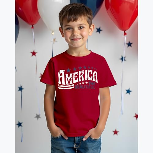 Image of IZYJOY Girl Boy 4th of July Shirt Kid America The Beautiful T Shirt USA Flag Star Stripes Patriotic Short Sleeve Tees Tops