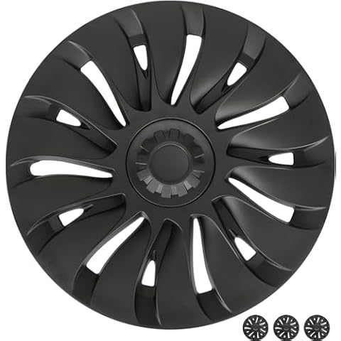 Model Y 19 Inch Wheel Cover Hubcaps: 19 Inch Hubcaps with Logo Wheel Center Cap Fits 2019-2024 Model Y, Matte Black ABS Wheel Replacement Accessories, Wheel Rim Protector with Set of 4 Cap Sticker Cover