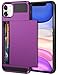 Vofolen Case for iPhone 11 Case Wallet Credit Card Holder ID Slot Sliding Door Hidden Pocket Anti-Scratch Dual Layer Hybrid Bumper Armor Protective Hard Shell Back Cover for iPhone 11 6.1in Purple
