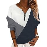 Mujeres Primavera Y OtoñO Invierno Color Blocking Sudadera Suelta Zip Manga Larga V-Cuello Pullover