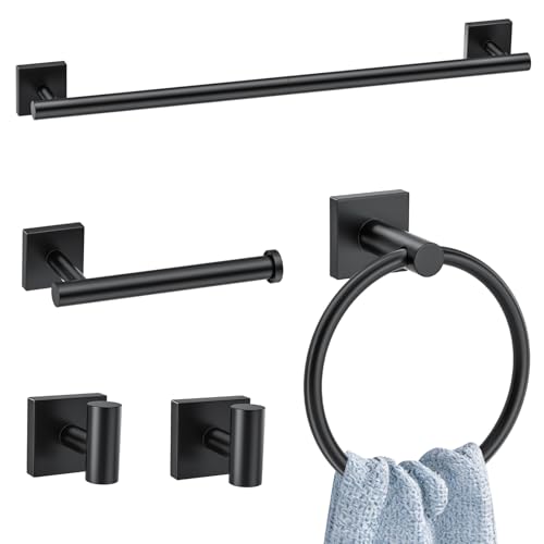 Woekme 5 Pieces Bathroom Hardware Accessories Set Matte Black Towel Bar Set Stainless Steel Wall-Mounted Towel Holder 23.6 Inch Towel Racks for Bathroom