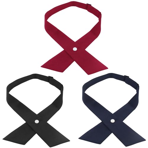 Luckyvestir Girls Uniform Tie, Adjustable Criss-Cross Bow Tie, School Ties for Boys Women, 3 Pcs Solid Color Pre Tied Bowtie