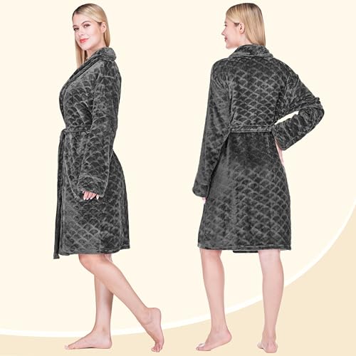 Image of PAVILIA Plush Robe for Women, Soft Fleece Short Bathrobe, Warm Lightweight Knee Length Lounge Robe with Pockets