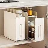 CIPPRO 2-Tier Narrow Pull Out Cabinet Organizer, Metal Spice Rack Holder Shelve, Slide Out Slim Storage Wire Baskets for Storage Organization, White(2pcs)