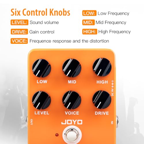 Image of JOYO Classic British Rock Amp Simulator Guitar Overdrive Distortion Pedal, 6-Knob Control with Voice /Drive /3-Band EQ, Bypass (Oxford Sound JF-22)