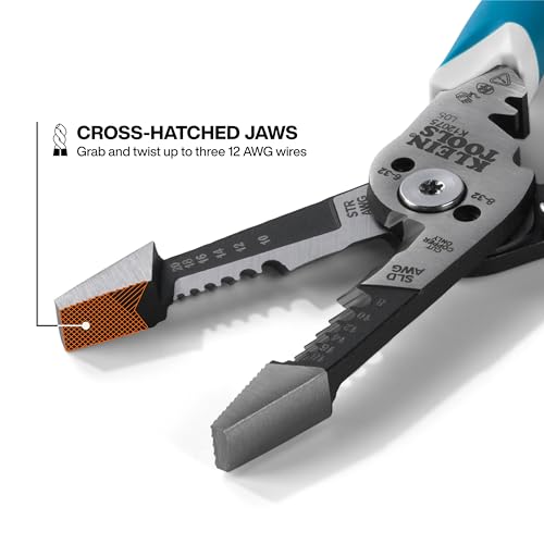 Image of Klein Tools K12075 Heavy-Duty Wire Stripper, Slim-Forged Design, Self-Opening Wire Stripping Tool, Electrical Pliers with Shear Cutter, Cable Stripper Tool