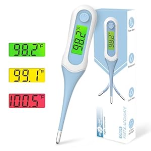 Oral Thermometer with 8s Fast Reading, 3 Colors Backlit, Fever Alert, High Accuracy Medical Basal Thermometer for Adults and Kids, Baby Digital Thermometer for Oral, Rectal, Armpit(Blue)