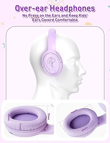 SIMJAR Kids Bluetooth Headphones, Lightweight Kids Girl Adult Headphone with Microphone, Volume Limiter 85/94dB, 50H Playtime, Over Ear Kids Wireless Headphones for Tablet/iPad/Travel - Image 6