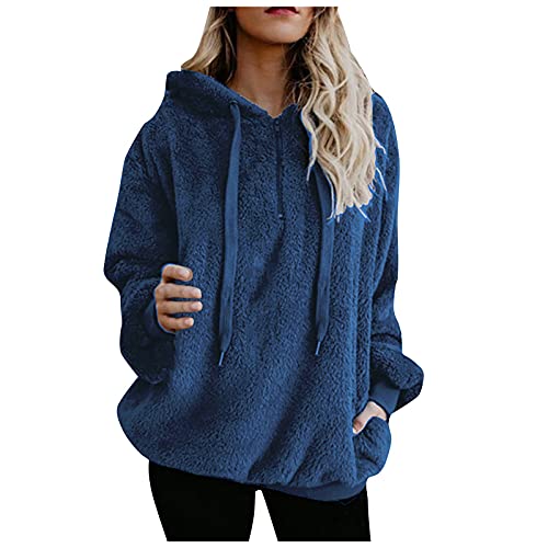 Hipeya Damen Doppelseitiger Vlies Hoodie Tops Gemütlich Warme Herbst Winter Frühjahr Langarm Hooded Oberteile mit Taschen und Drawstring Kapuze Elegant Einfarbig Fleeceweste Mäntel Jacken Tank Cover