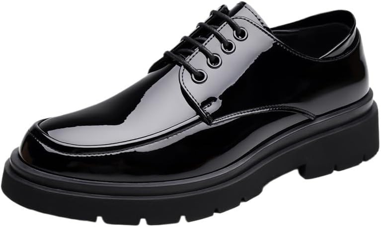 Men&#39;s British Style Retro Chunky Sole Leather Shoes Wide Width Work Boots Business Casual Spring Fashion Oxfords